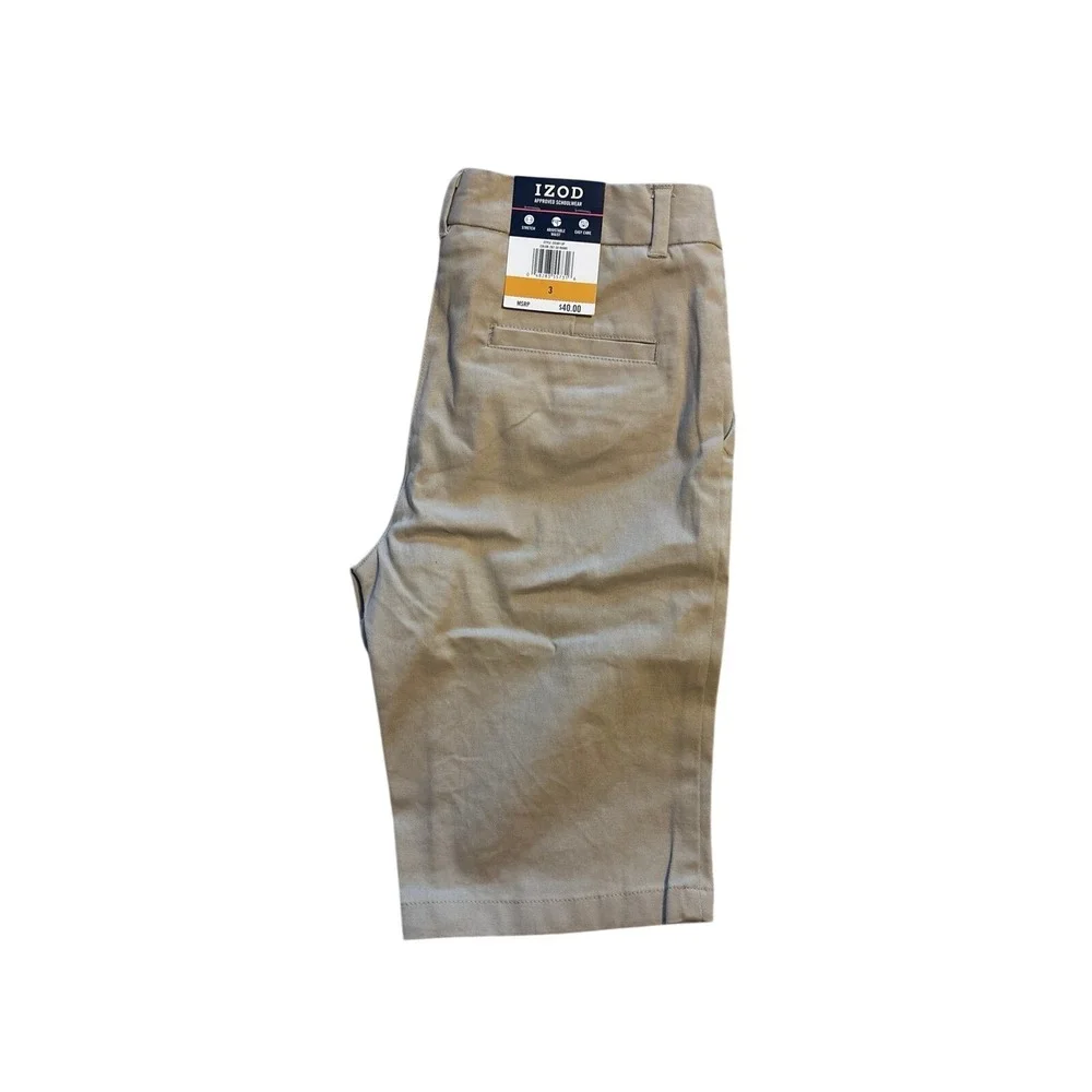 IZOD Kids Khaki School‎ Uniform Shorts Adjustable Waist Stretch Size 3 (B24)